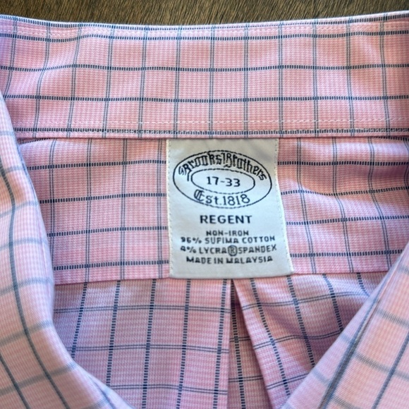Brooks Brothers Regent Fit Men's Dress Shirt in Pink and Blue Grid Check - Picture 4 of 7
